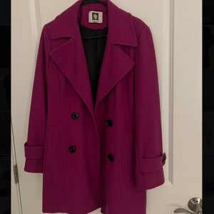Anne Klein Long Pea Coat- Magenta